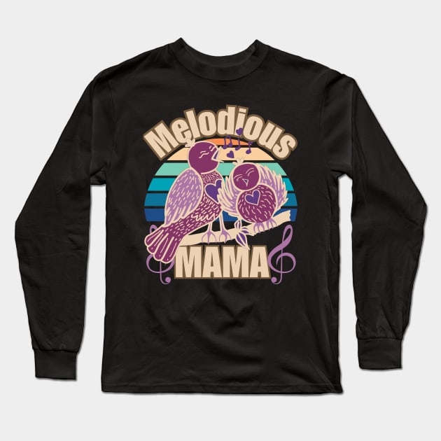 Melodious Mama Happy Mother's Day Vintage Singing Bird Drawing Long Sleeve T-Shirt by JEA Jennifer Espina Arts